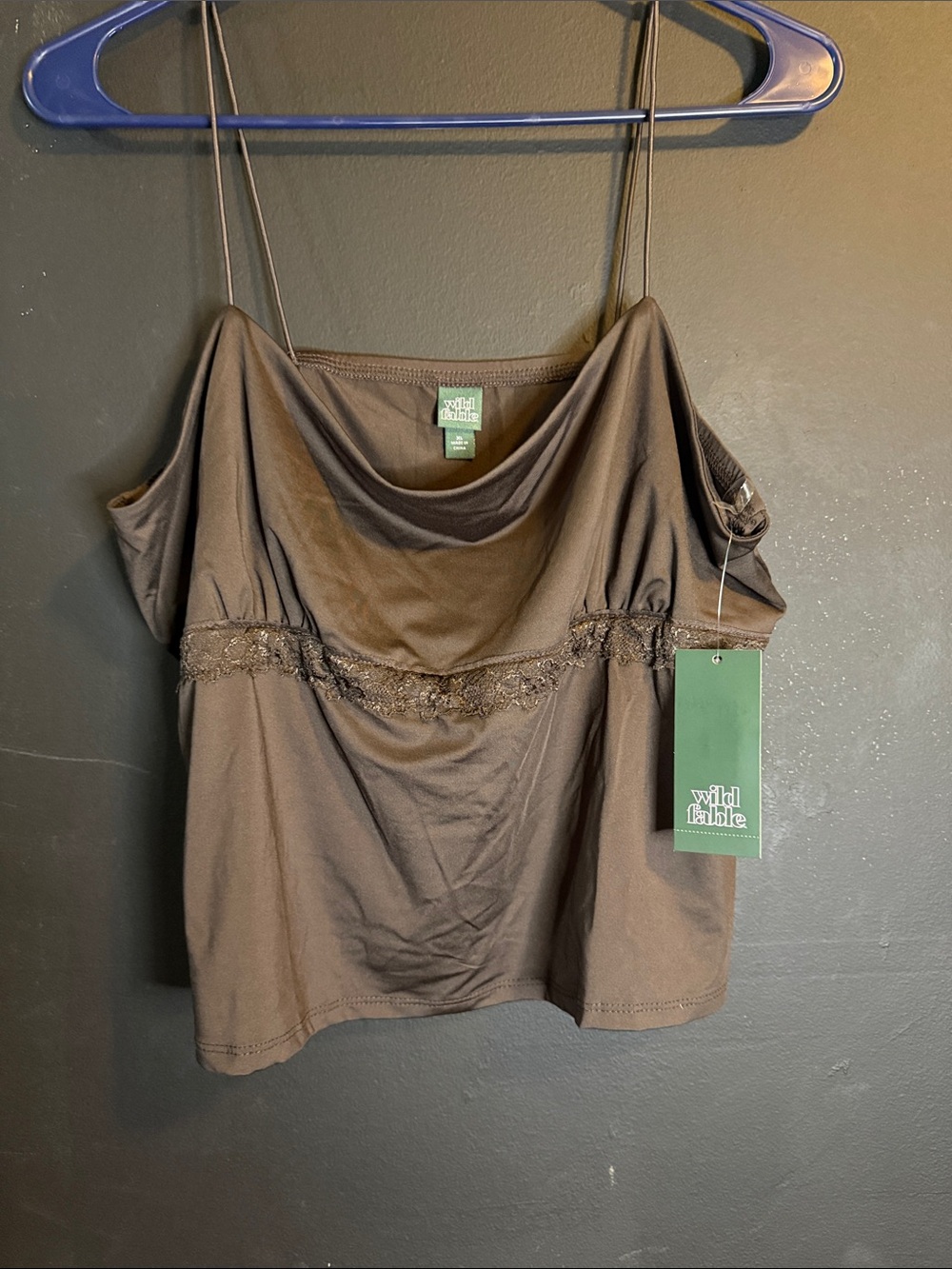 Wild Fable Brown Lace-Trim Cowl Neck Tank Top size XL